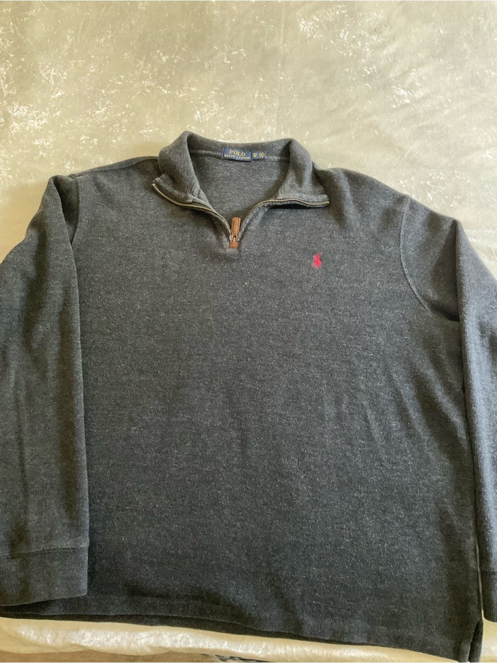 Ralph Lauren Charcoal Gray Quarter-Zip Sweater with Red Pony